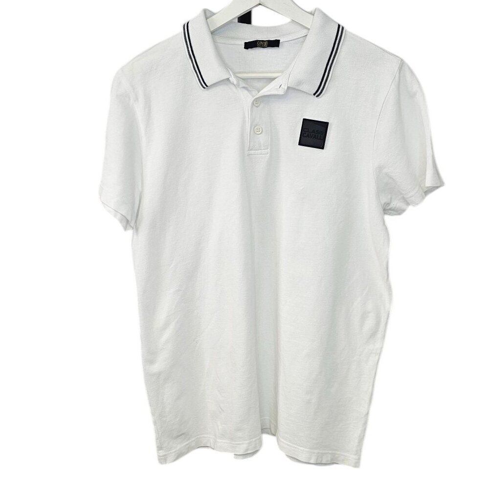 Roberto Cavalli Class Mens Short Sleeve Henley Polo Shirt, White